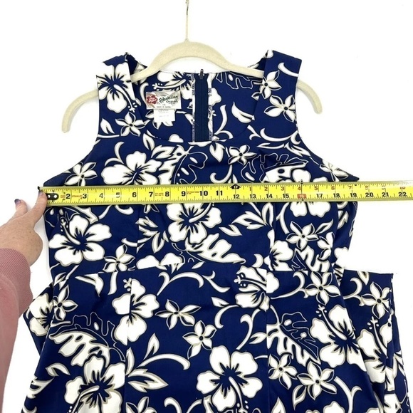 Hilo Hattie Sz 14 Maxi Dress Hawaiian Tropical Hibiscus Floral Print Blue White - Picture 6 of 8